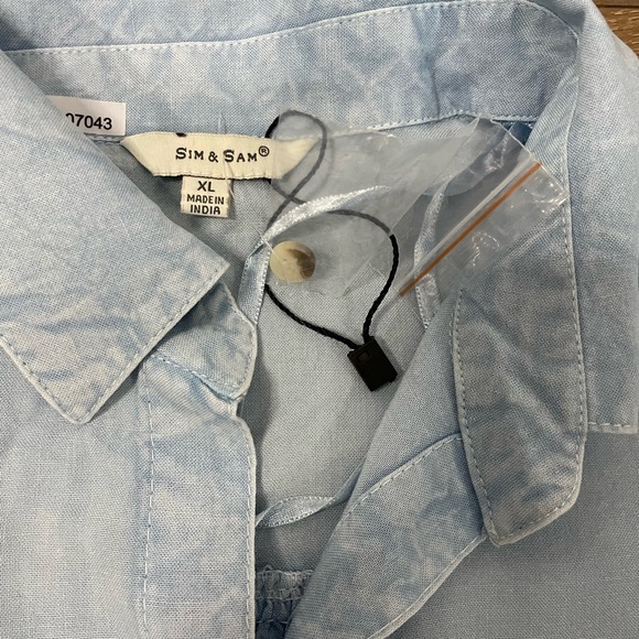 Sim & Sam Short Sleeve Casual Button Down Shirt Long Back Denim Style XL - Picture 2 of 5